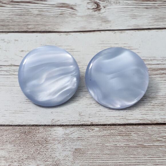 Vintage Clip On Earrings Frosty Blue Circle - Picture 2 of 8